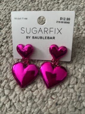 Sugarfix by BaubleBar Metallic Hot Pink Double Heart Drop Earrings